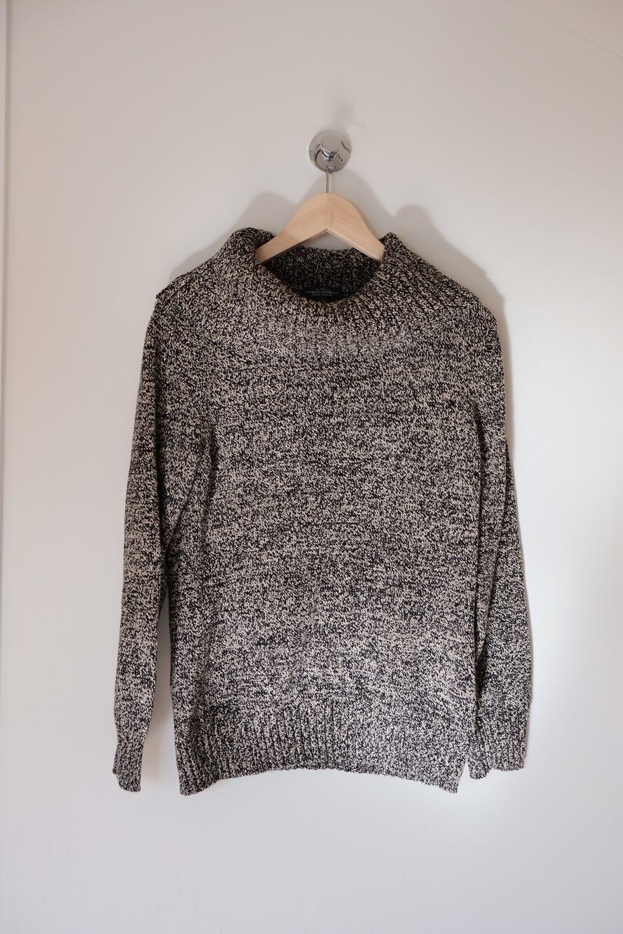 Ralph Lauren Marled Cowl Neck Sweater Black Cream Fisherman Cottage Grandma L